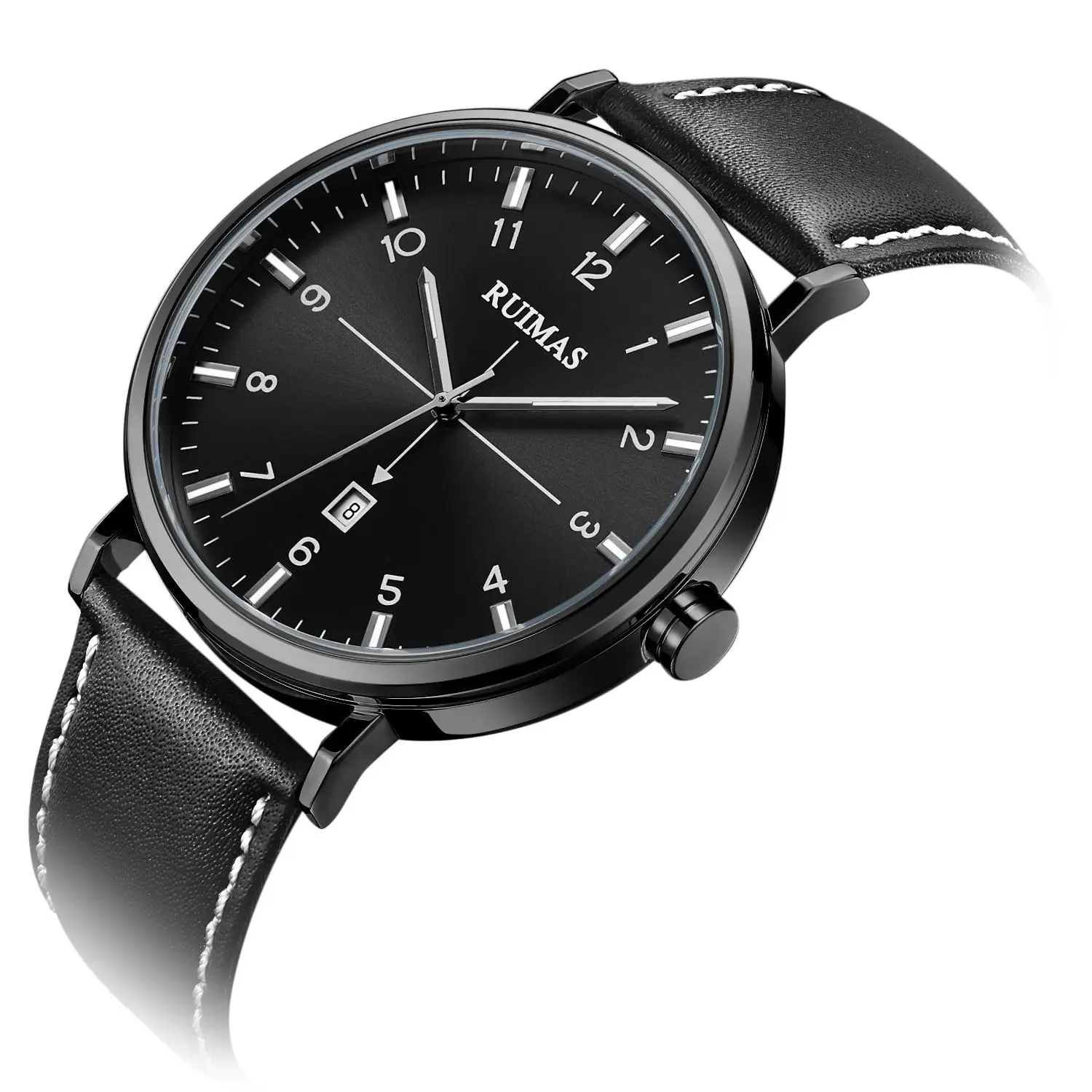 Мужские часы с кожаным ремешком Ruimas брендовые Роскошные Кварцевые наручные в