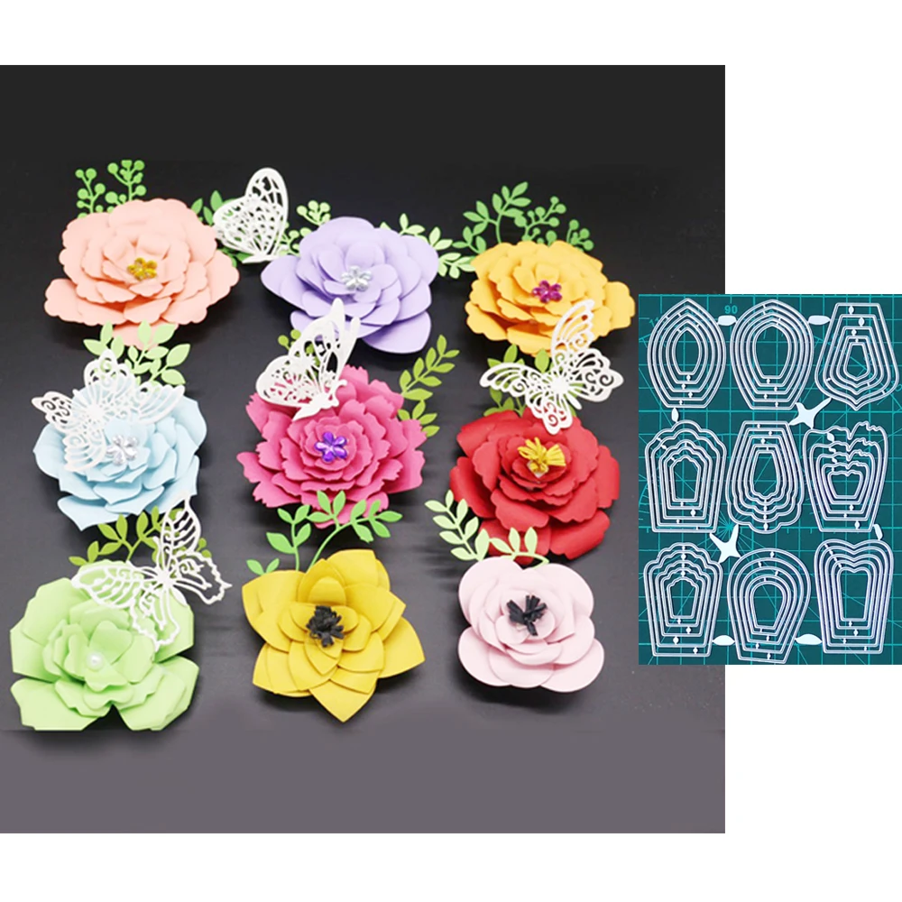 

3D Fake Flower MakingCraft Metal Cutting Dies Handmade 9Pcs Fake Flowers Cut Die Scrapbooking Paper Card Craft Embossing Die Cut