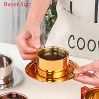 200ml gold coffee cup saucers set stainless steel mug tea cup with tray metal water milk cups cafe party drinkware kitchen tools