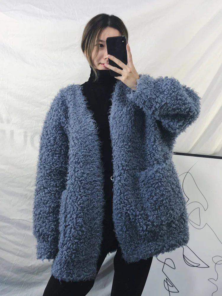

Wool Autumn Winter Curl Coat Real Fur Jacket Casual Korean Oversize Coats and Jackets Women Abrigo Mujer YY527 KJ2620