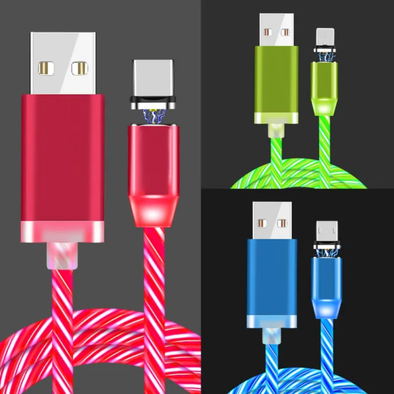 1M Magnetic Absorption Flowing Light LED Micro-USB Cable Type-c Charging Usb Charger Data Cord For iphone/Samsung Accessories | Мобильные