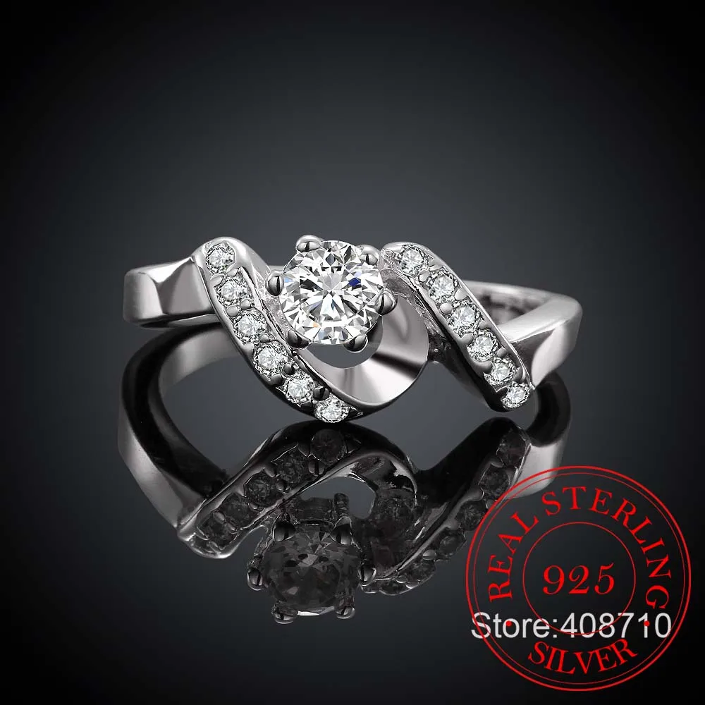 Женские кольца на палец из стерлингового серебра 925 пробы с блестящим цирконием и