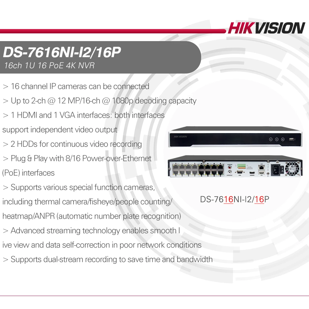 Hikvision совместимые наборы рандомный видеорегистратор 16P 16POE с 5-мегапиксельной