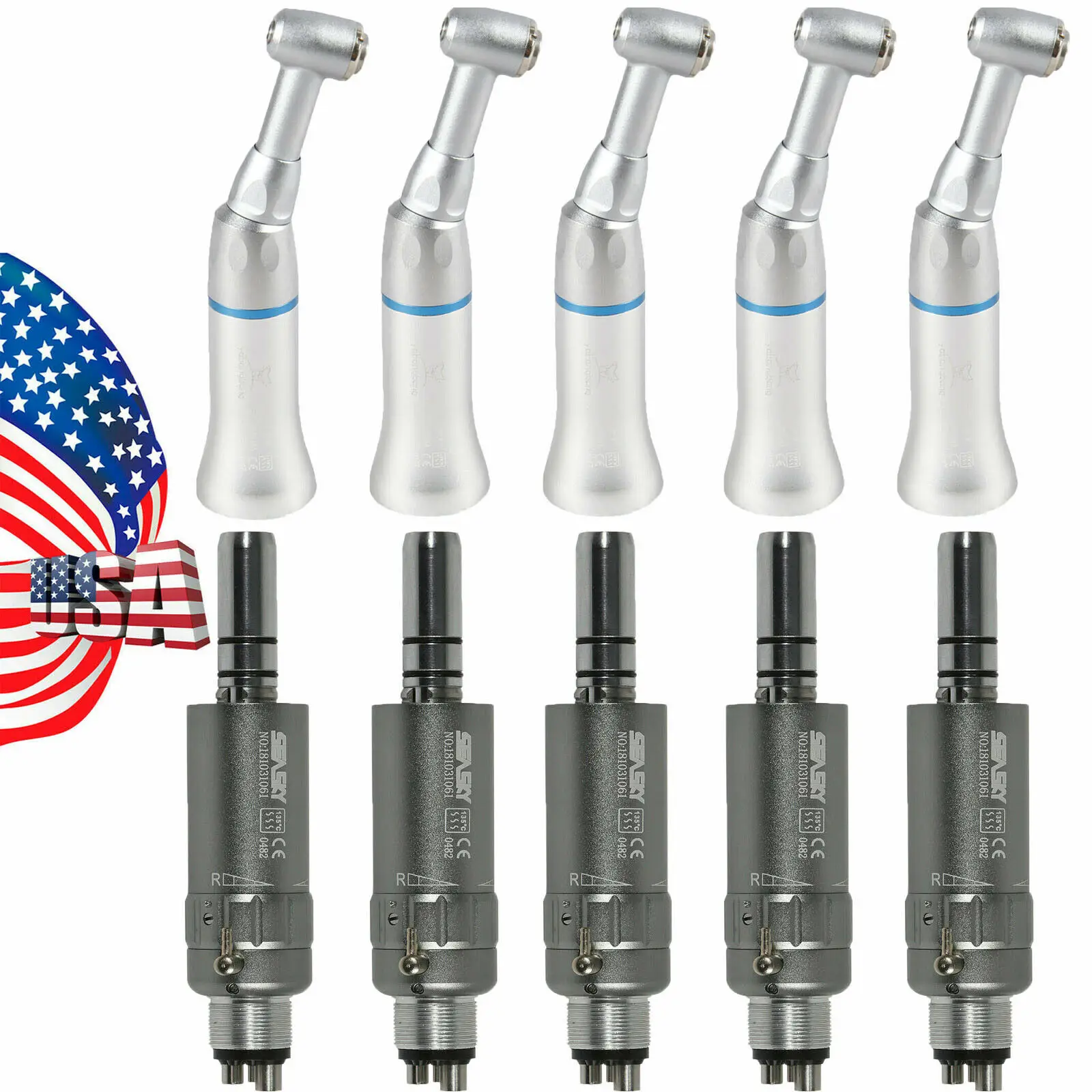 

10*NSK Style Dental Contra Angle Handpiece Push Button + E-type Air Motor 4 Hole
