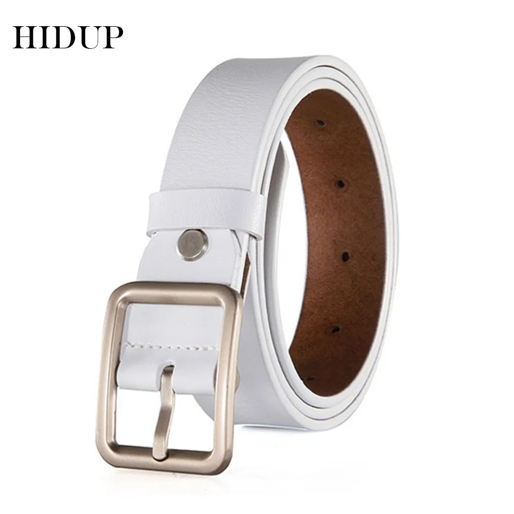 HIDUP High Quality Design Real Genuine Leather Belts Pin Buckle Alloy Metal Belt for Women White Accessories 2.8cm Width AKWJ036