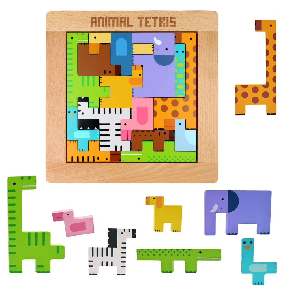 Деревянный животные пазл строительные блоки игрушки головоломки развивающие