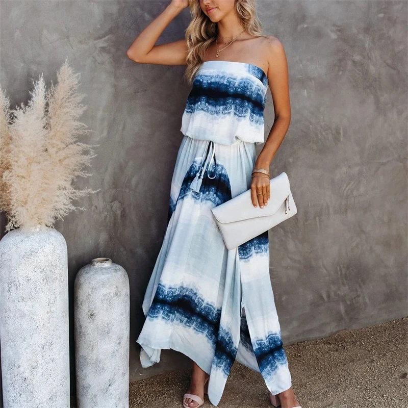 

New women's tie dyed deep V suspender dress in spring and summer 2020