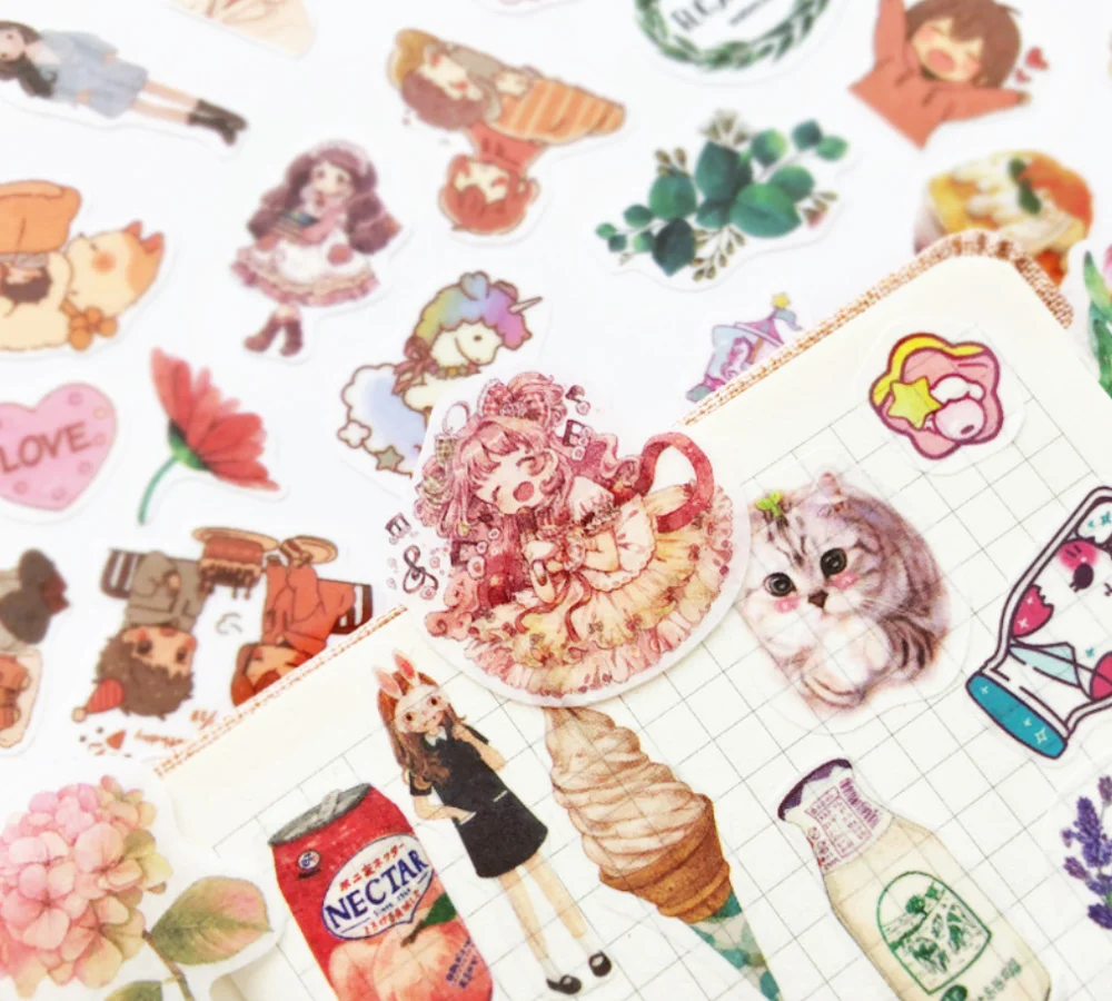 100 шт растение цветы кошка девочка домашнее животное мультфильм васи бумажные