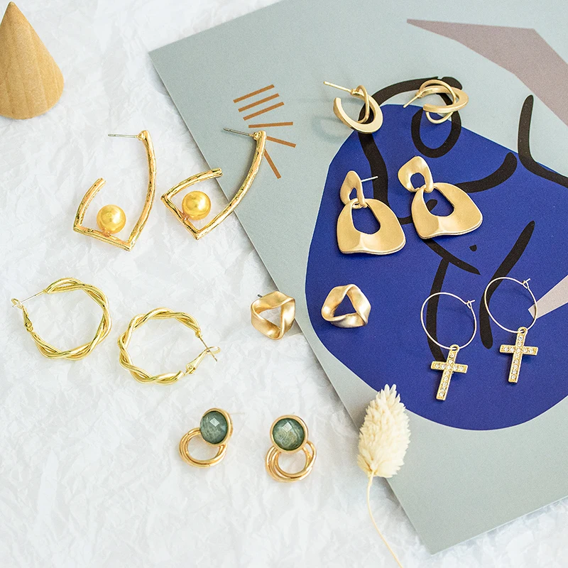 

BLINLA Fashion Vintage Statement Gold Drop Earrings For Women 2020 Trend Jewelry Geometric Cross Tiny Hoop Metal Dangle Earring