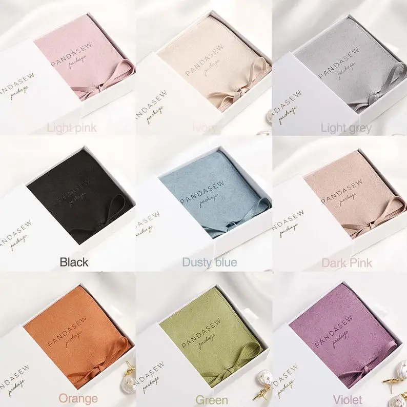 

200 sets personalized Logo packaging luxury paper jewelry box & microfiber pouches for Business necklace ring earings chic bags