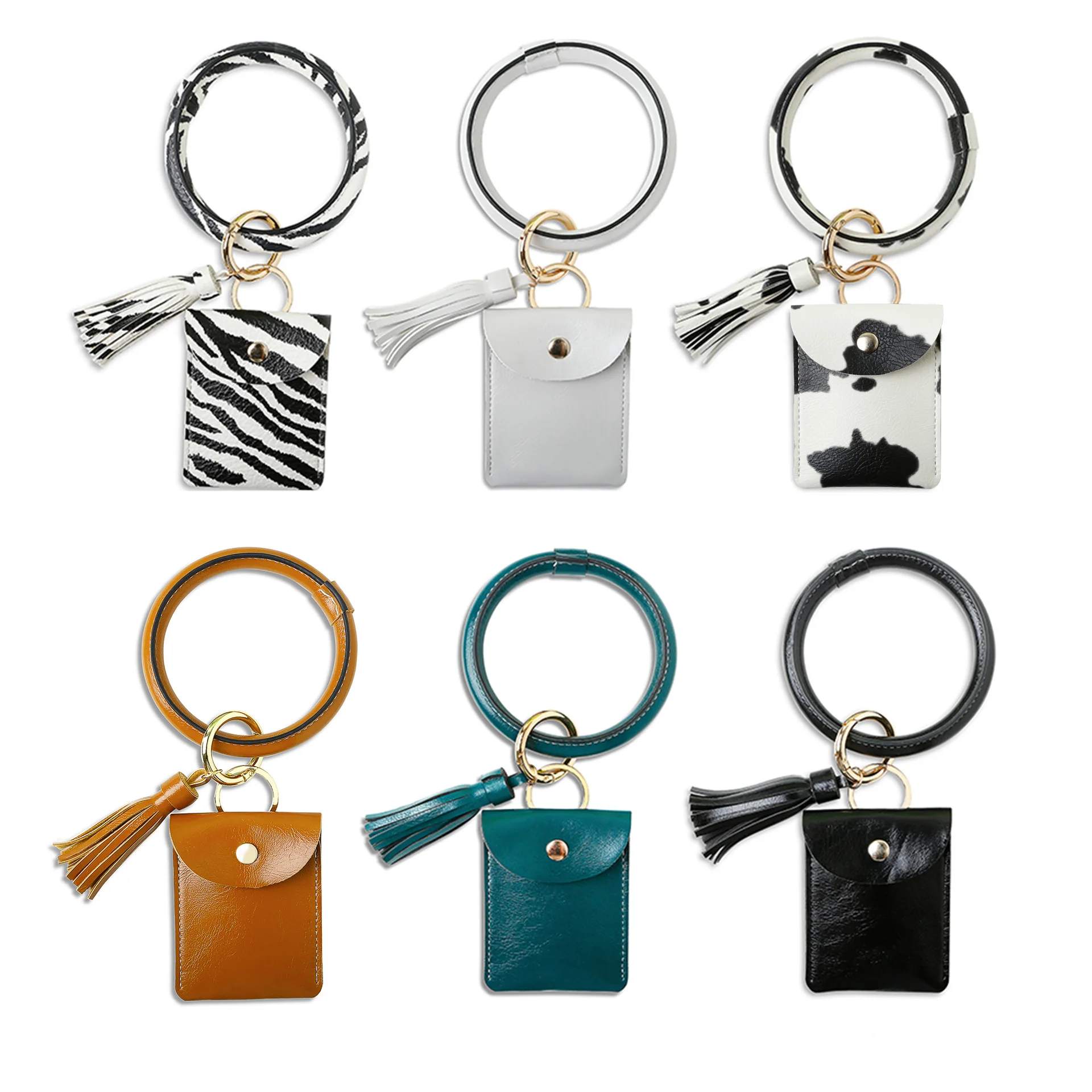 

1pcs Fashion Women Keychain ID Card Holder Bangle Wristlet Wallet Key Ring Tassel Snake Skin Leather Coin Purse