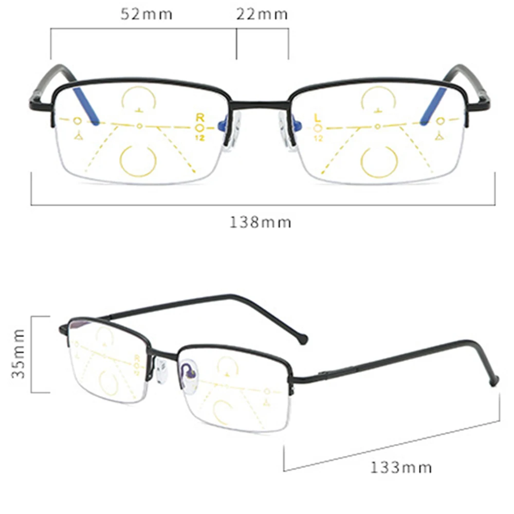 Очки для чтения с ульсветильник полуободковой черной оправой мужчин и женщин