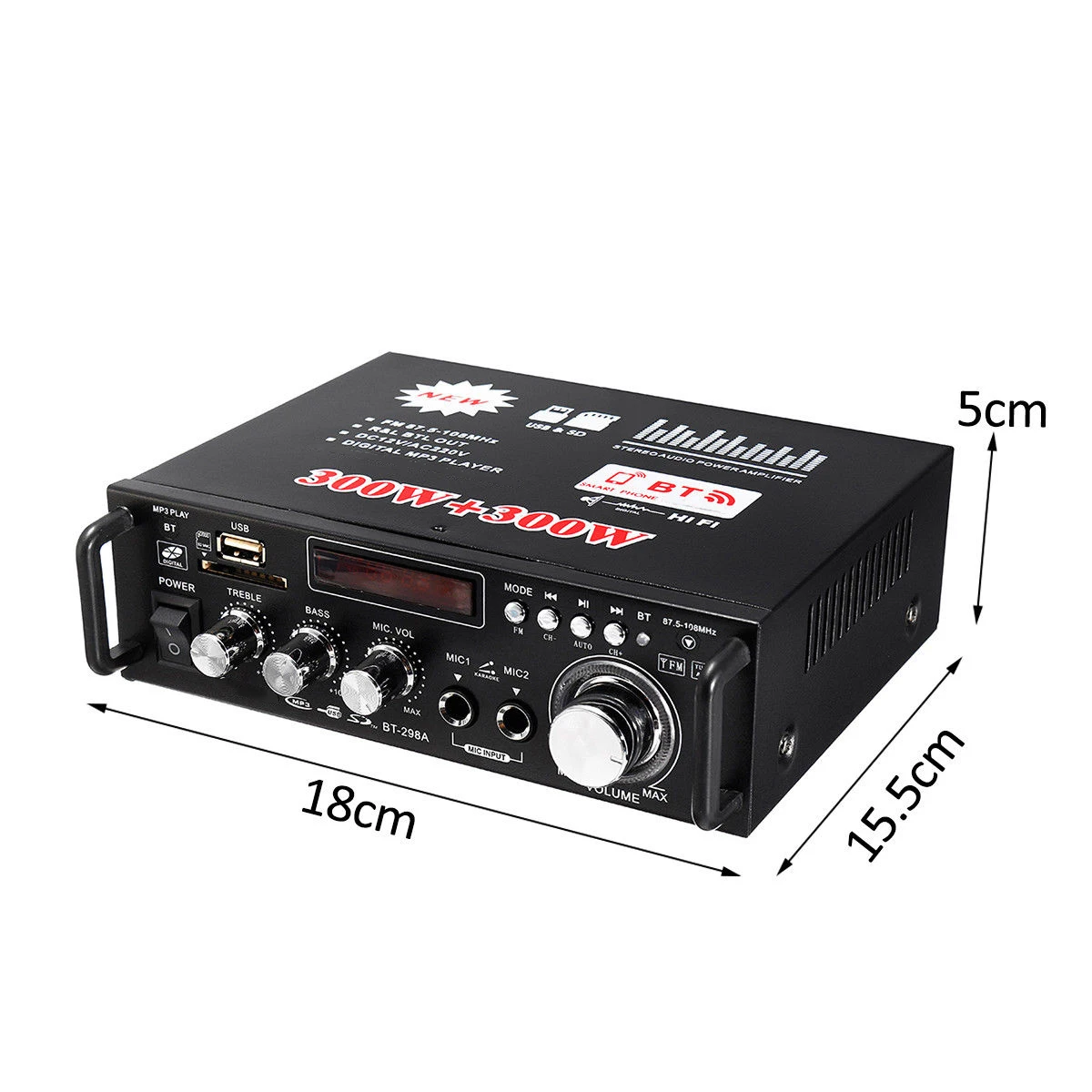 

220V Home bluetooth Amplifier Audio Power Amplifier Remote Noise reduction Home Theater Amplifiers Support FM USB SD Card