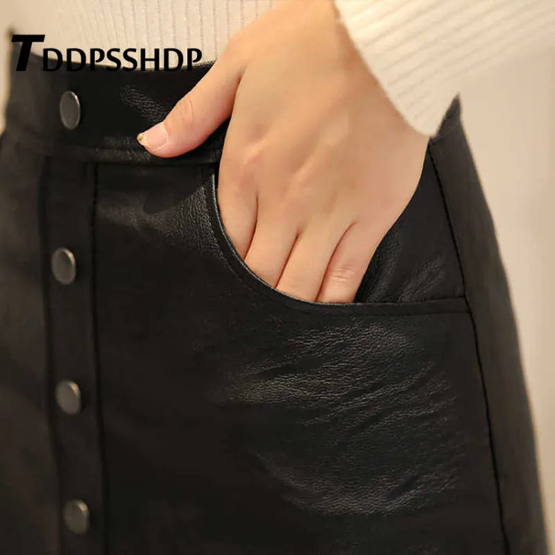 Женская однобортная юбка из искусственной кожи с высокой талией 2019 | одежда