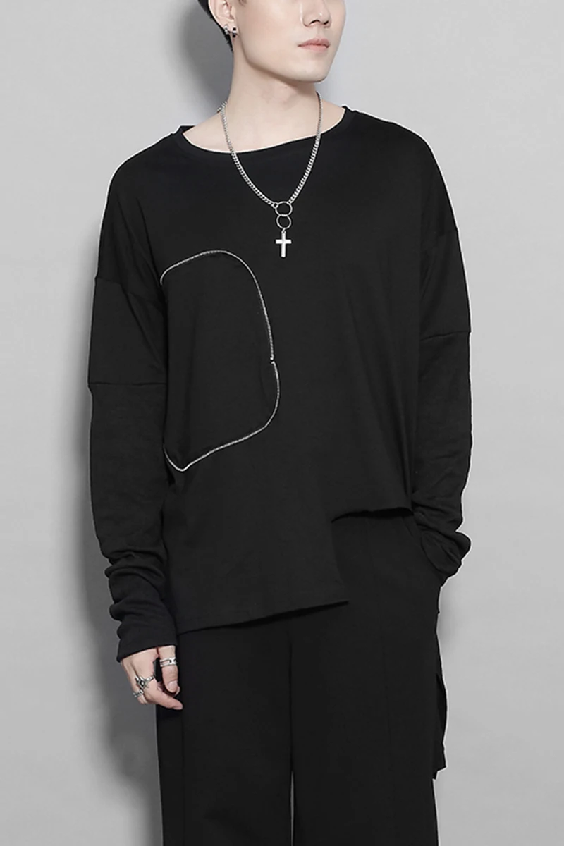 

2020 spring clothing personality three-dimensional splicing design casual loose long-sleeve T-shirt men's bottom shirt