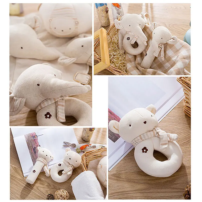 2pcs/set Infant Baby Rattle Organic Cotton Grasp Animal Hand Stick Toy Squeaker Developmental Appease Elephant Bear Rabbit |