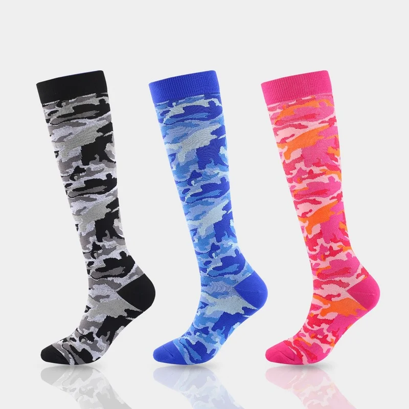 

3 Pairs Men's Socks Outdoor Cycling Stocking Sports Compress Unisex Long Camouflage Stripe Casual Elasticity Mid Calf Sock Women