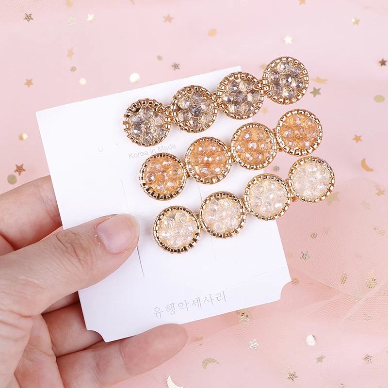 Корейский Кристалл Стразы заколки для волос женские Геометрическая круглая