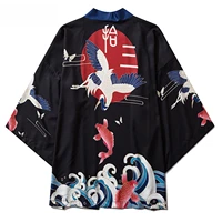 hip hop crane japanese kimono jackets men carp print 2020 summer harajuku streetwear front open coat hawaiian shirt