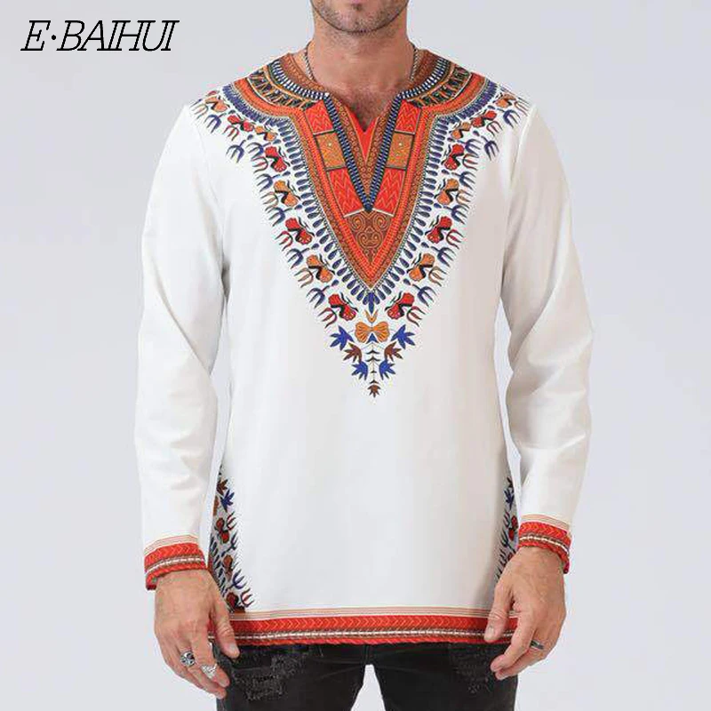 

E-BAIHUI new Odeneho Wear Men's White Polished Cotton Top With Dashiki. African Clothing male Strange t shirt long t shirts 7045