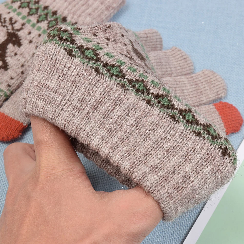 

Winter Women Knitted Gloves Korean Autumn Warm Thick Gloves Touch Screen Skiing Gloves Female Full Finger Cycling Mittens