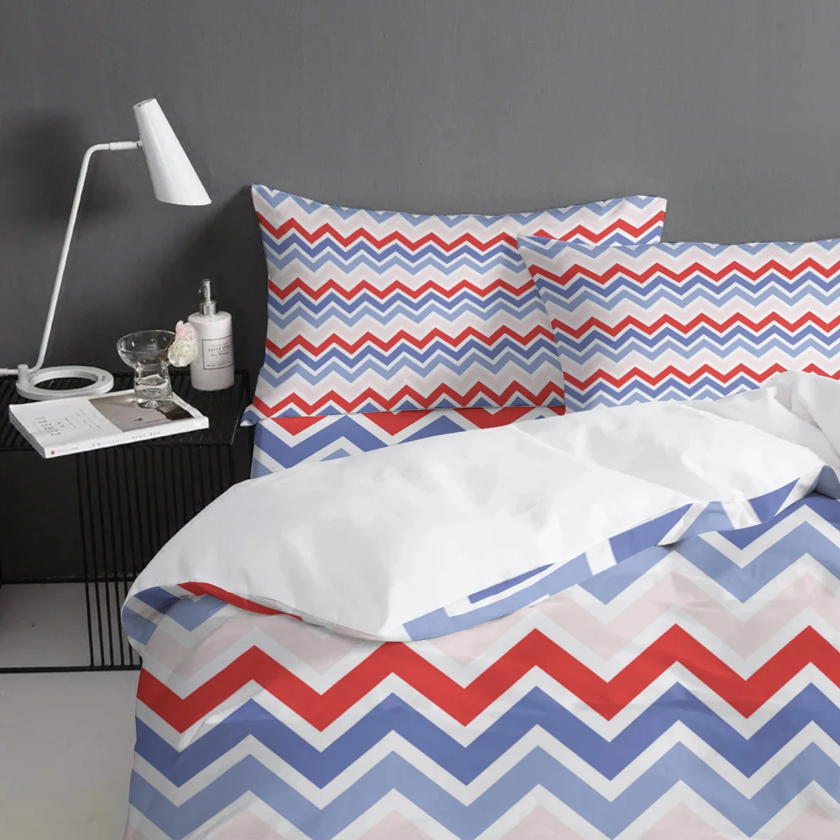 Синий Розовый и красный цвет волна постельное белье Винтаж цветочный дизайн