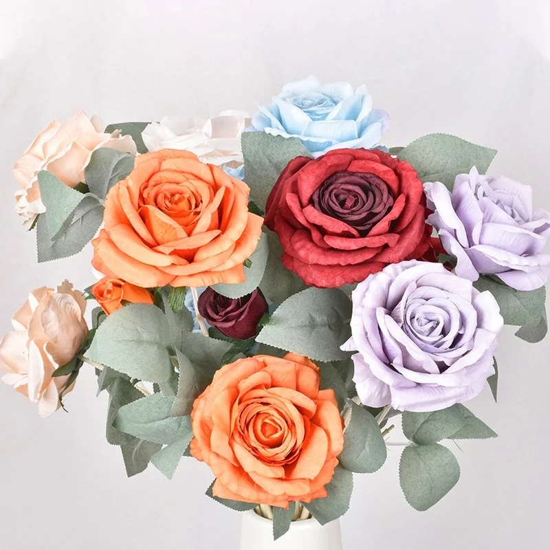 

Simulation Flower Rose Flower Home Outdoor Decoration Wedding Layout Road Lead Living Room Fake Flower 3 Roses Dream Rose Diy