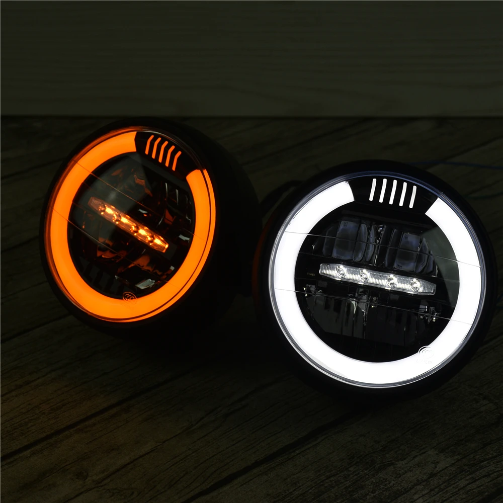 Ретро мотоцикл светодиодный головной светильник сборки Halo Кольцо DRL мото 6 8 дюйма