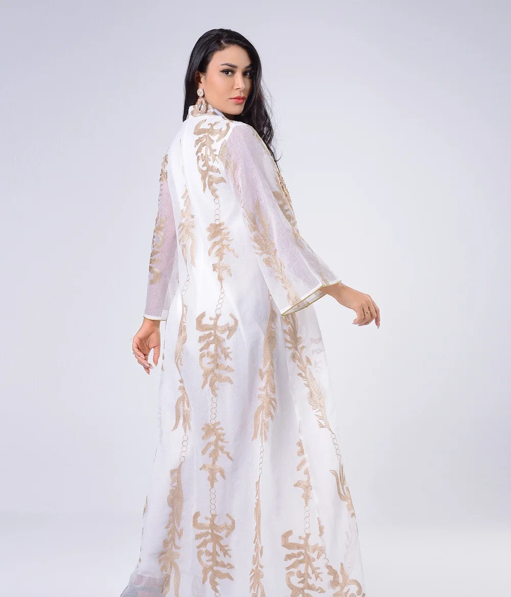 Middle East 2021 New Elegant Gold Sequins Embroidery Muslim Women Maxi Dresses Dubai Popular Jalabiya Robe Kaftan Dresses