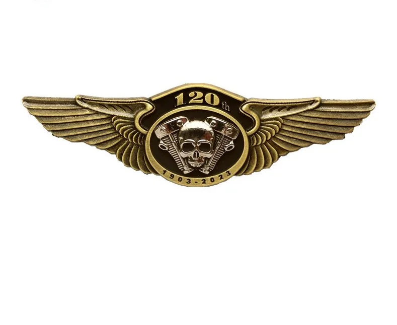 120 летний Байкерский значок металлическая латунь броши крылья черепа панк для