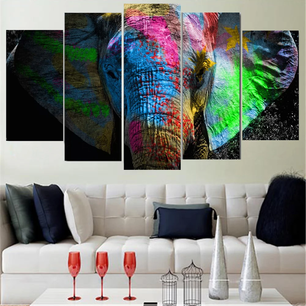 

5 Pieces Wall Art Canvas Painting Colorful Abstract Elephant Animal Poster Modular Pictures Modern Home Living Room Decoration
