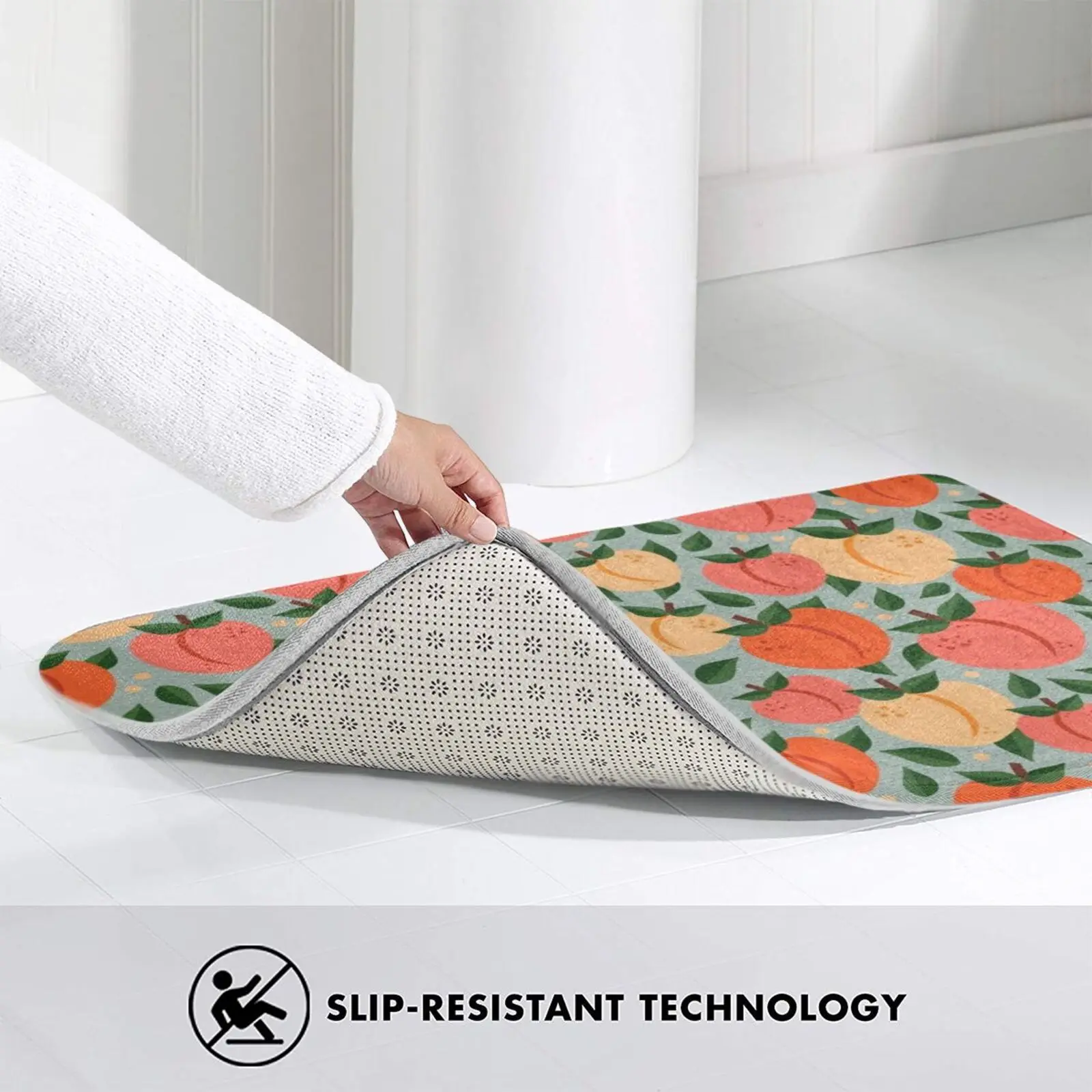 

Peaches Carpet Mat Rug Cushion Soft Peach Fruit Citrus Spring Floral Leaf Pink Yellow Nature Vintage