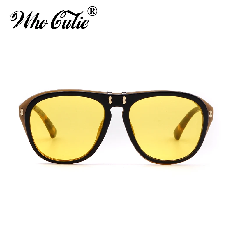 Мужские и женские очки авиаторы WHO CUTIE винтажные желтые солнцезащитные в стиле
