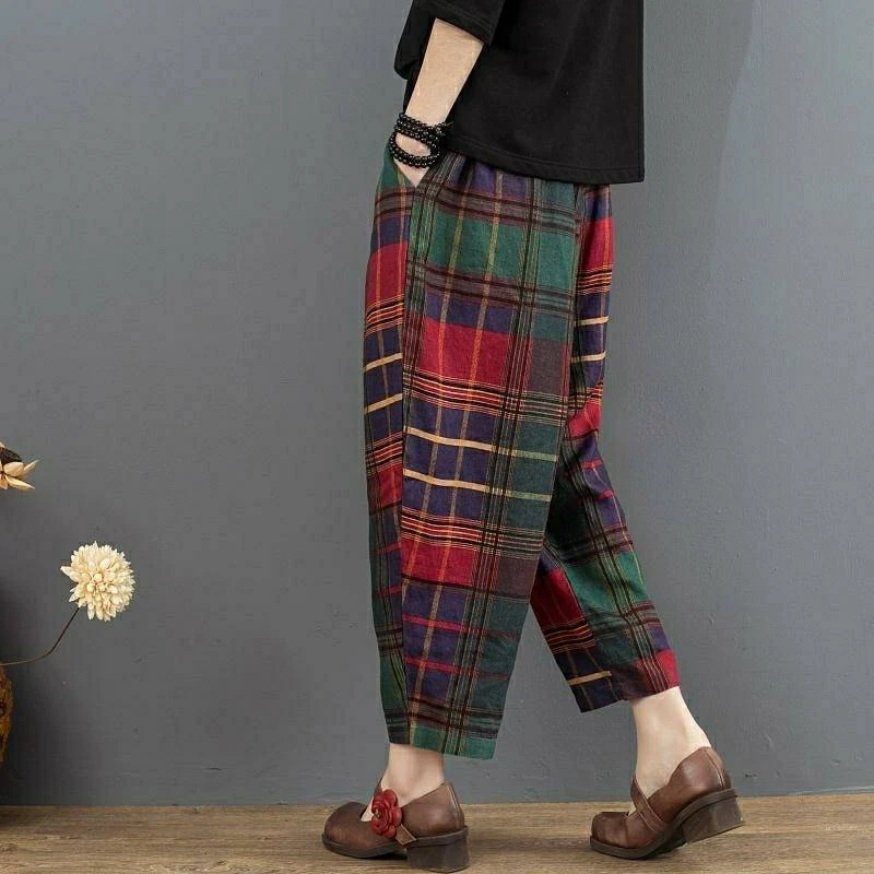 Новые весенние искусство Стиль женские штаны шаровары с эластичной резинкой на