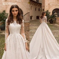 sexy elegant boat neck wedding dress 2020 long sleeve lace tulle appliques bride dress court train wedding gowns plus size