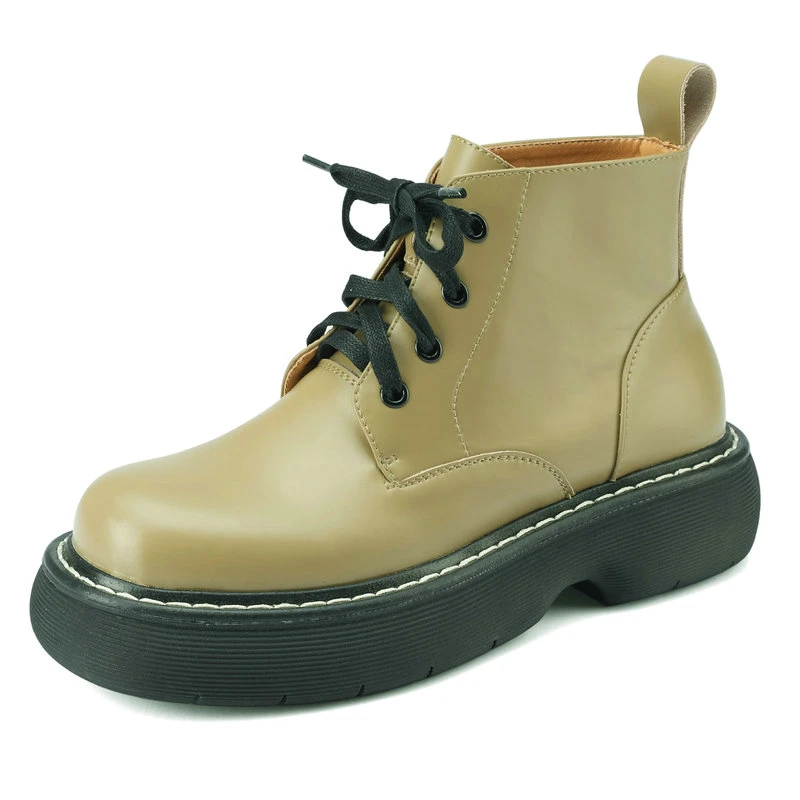

Lace-Up Women Ankle Boots 2021 Autumn Winter Genuine Leather New Platforms Sewing Fashion Casual Thick Heels Shoes Woman