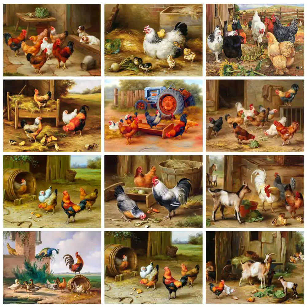 

5D Diy Diamond Painting Farm Animal Chicken Diamond Embroidery Pictures of Rhinestones Full Drill Mosaic Landscape Handicraft