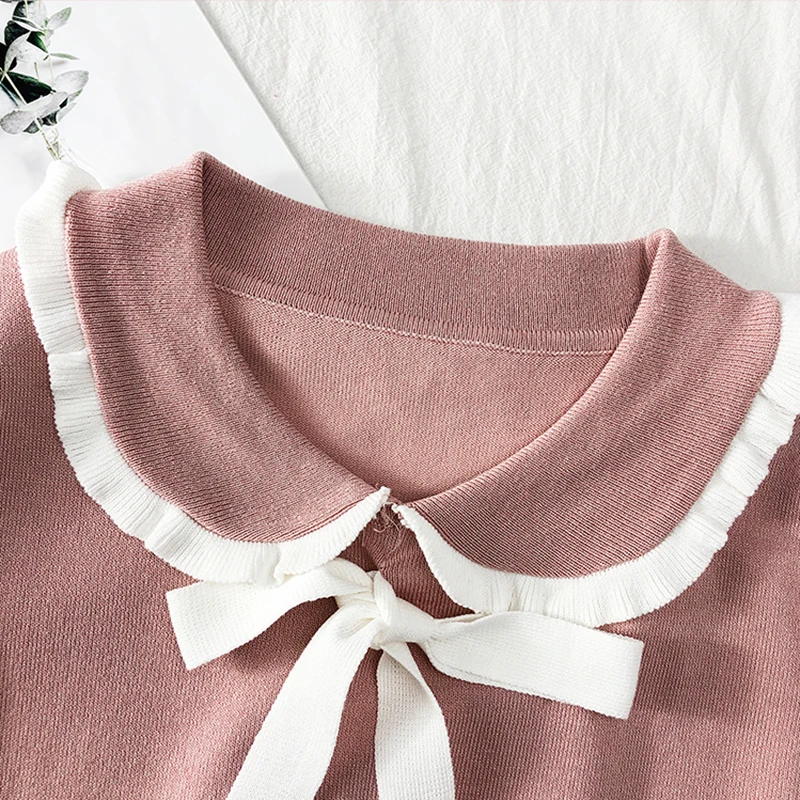 Женский милый Однотонный свитер осенний с рукавом-бабочкой Повседневный вязаный
