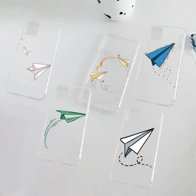 

paper airplane Childhood cute Phone Case Clear Transparent for iPhone 11 12 13 mini pro XS MAX 8 7 6 6S Plus X 5S SE XR 2020