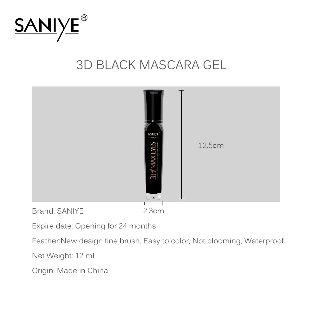 

SANIYE 3D Mascara Lengthening Black Lash Eyelash Extension Eye Lashes Brush Beauty Makeup Long-wearing Black Mascara M1032