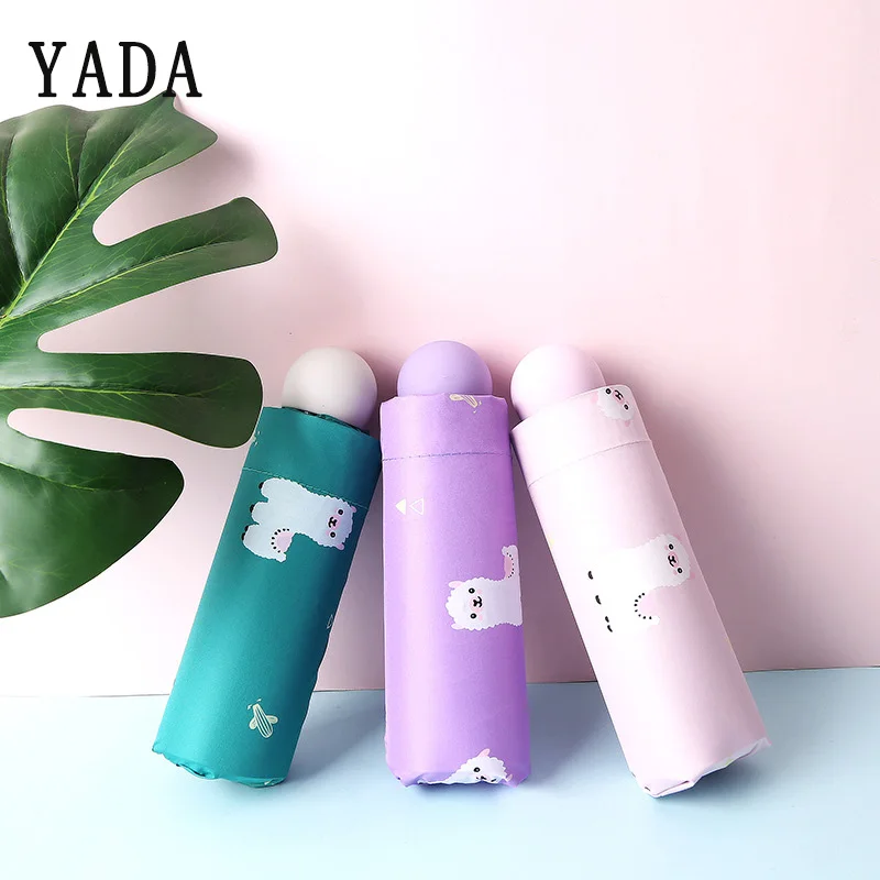 

YADA New Cartoon Alpaca Light Mini Umbrellas Rainy Five Pocket Folding Mini Umbrella For Women Men UV Waterproof Umbrella YD276