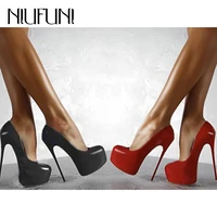 niufuni mary jane sexy wedding shoes pumps platform 16cm high heels black red stiletto women shoes size 34 40 party bride shoes