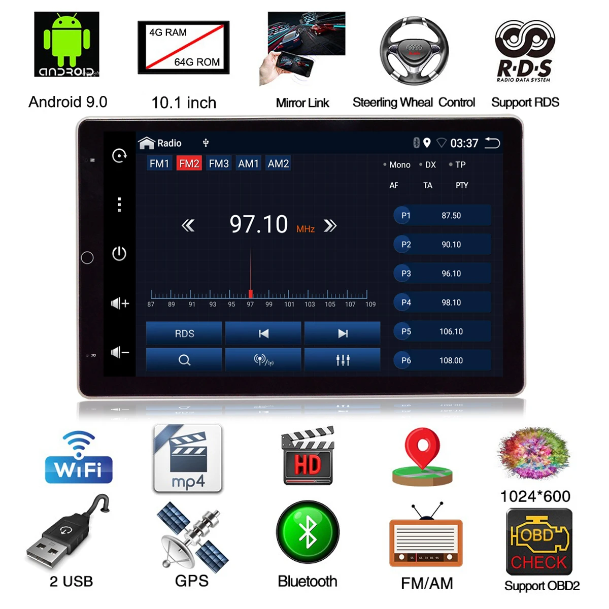 Электрический вращающийся большой экран Android 9 Мультимедиа для Hyundai Santa Fe 2013 GPS