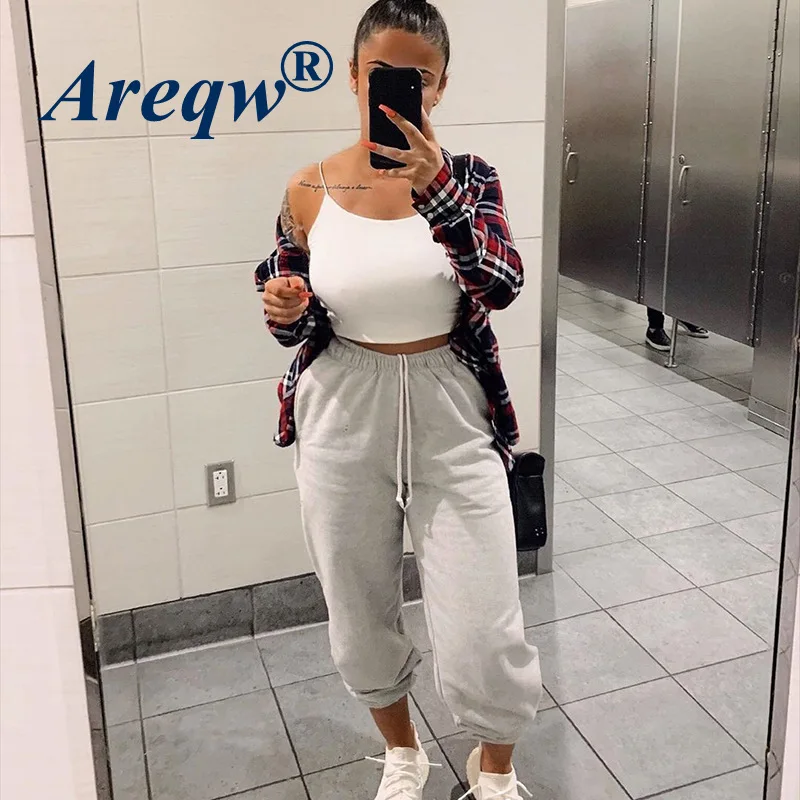 2021 New Solid Color Loose High Waist Slim Waist Pants Women's Lace-up Sports Sweatpants Trend