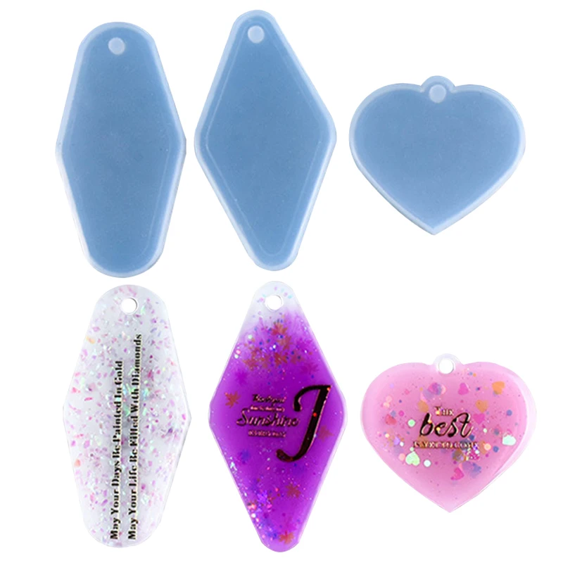 

3PCS Keychain Epoxy Mold Silicone Casting Molds For DIY Resin Pendant Keychain Jewelry Tools Heart Charm Mould Handmade Craft