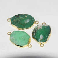 gold bezel natural stone irregular connector femme 2021 raw vintage green chrysoprase charm pendant for women jewelry making