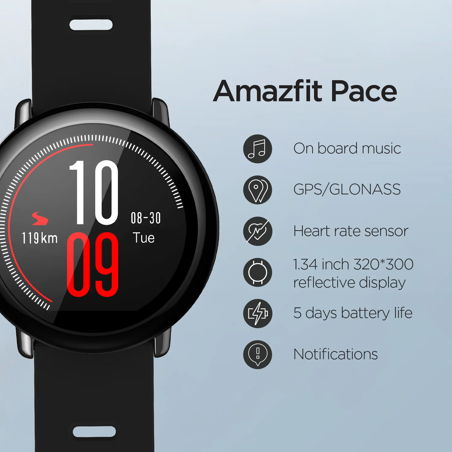 Умный монитор Amazfit Pace GPS + GLONASS 5 дней автономной работы для Android и IOS |