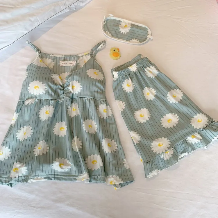 Летняя Пижама женская летняя тонкая без рукавов милая с цветочным принтом