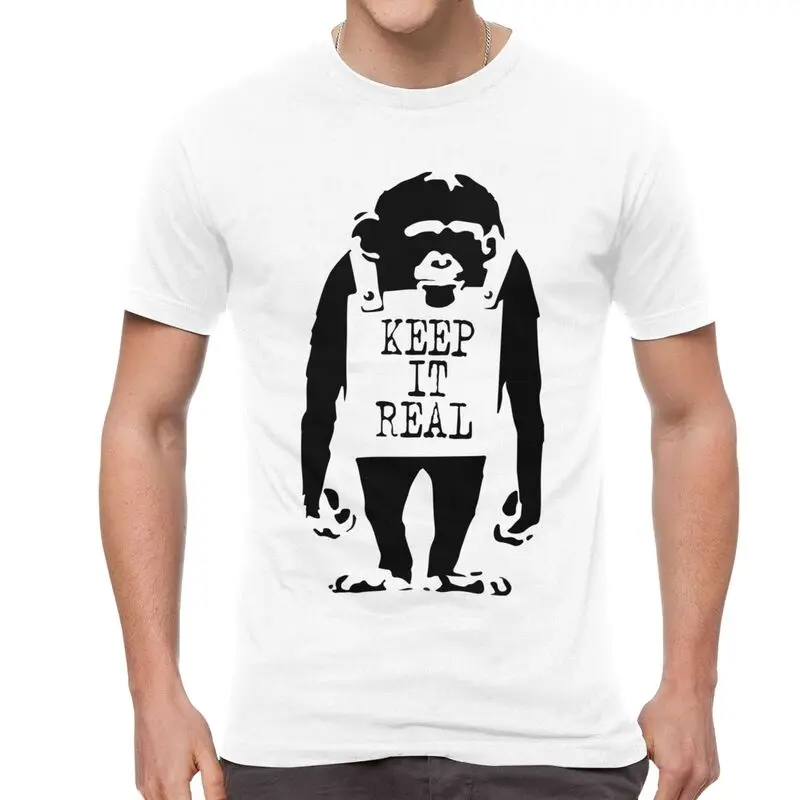 

Бэнкси, повседневная мужская футболка с коротким рукавом, с изображением обезьяны, уличный стиль, хлопковые футболки, идея для подарка, футб...