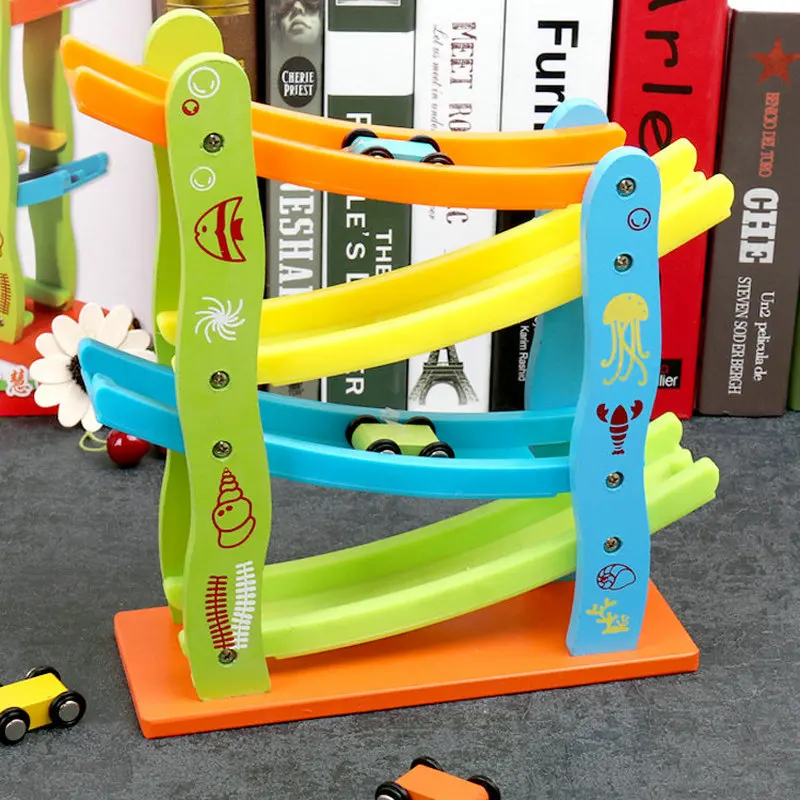 

Baby Wooden Rollercoaster Miniature Speeding Car Kids Educational Rail Car Kindergarten Supplies Wood Children Interactive Toys